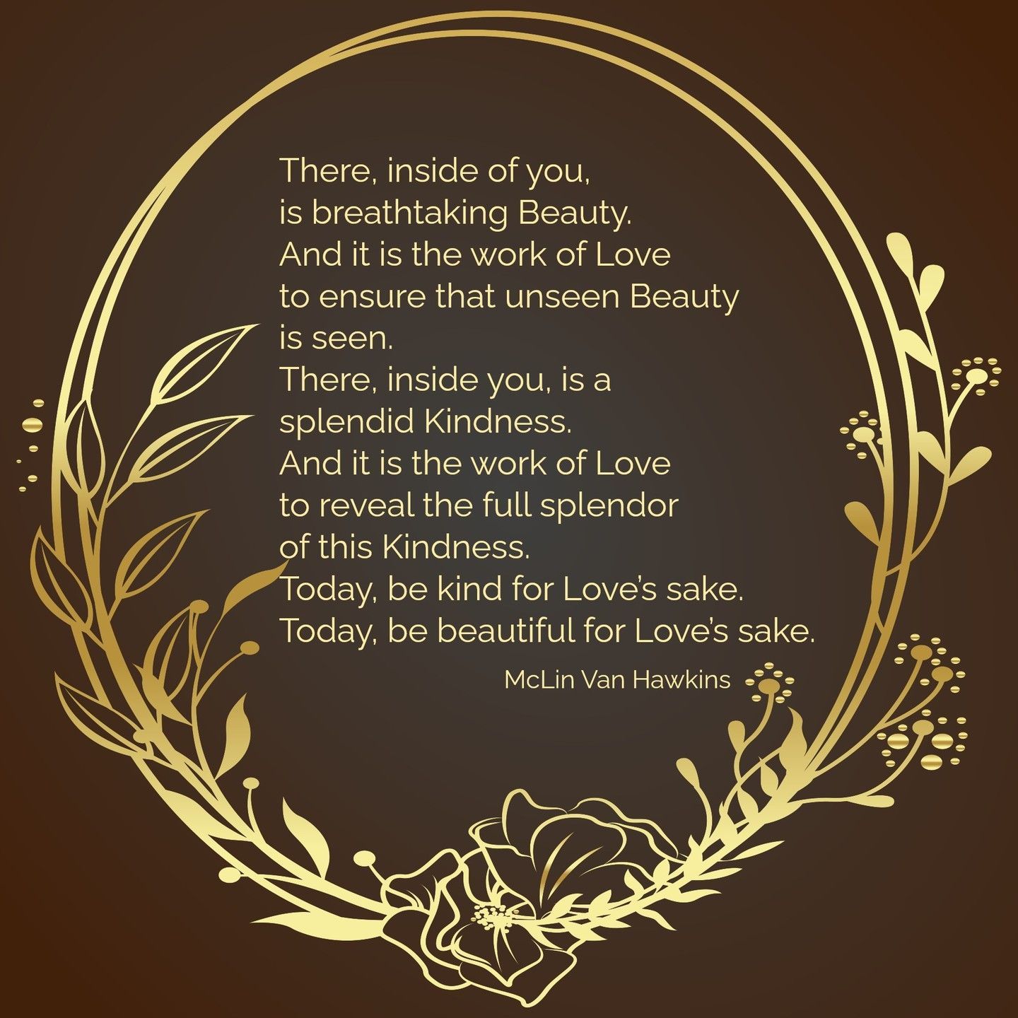 A gold floral wreath with a poem on it