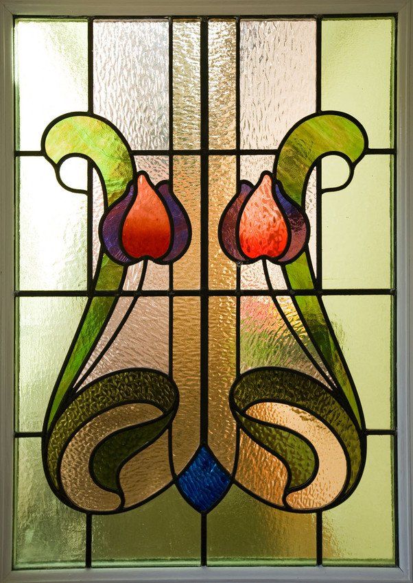 Houses Edwardian arts and crafts house, colourful art nouveau stained glass window panel