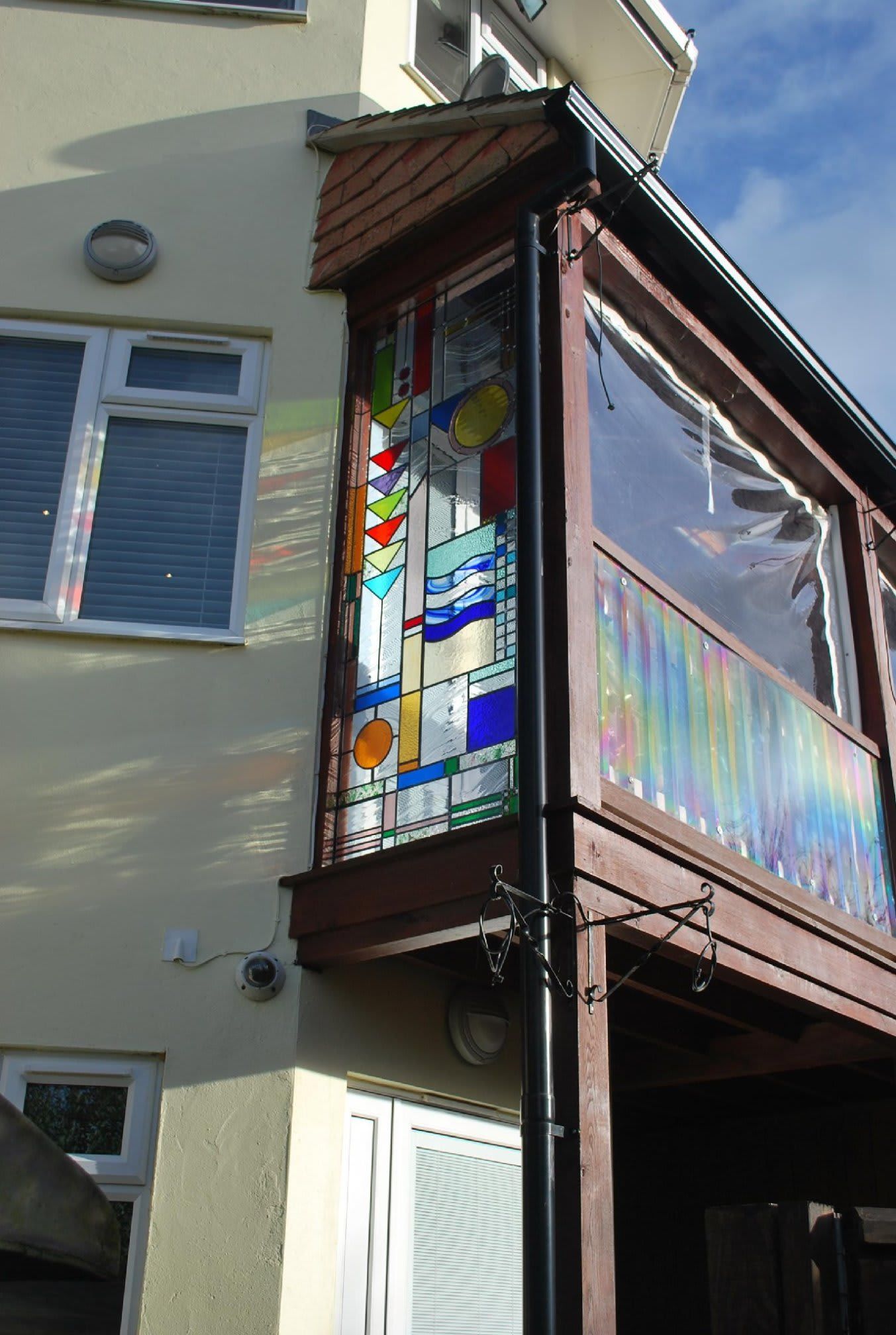 stained glass in upstairs window