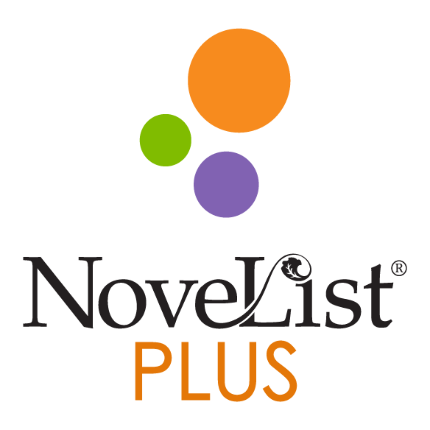 NovelList Plus logo: Orange, green, and purple circles above text.