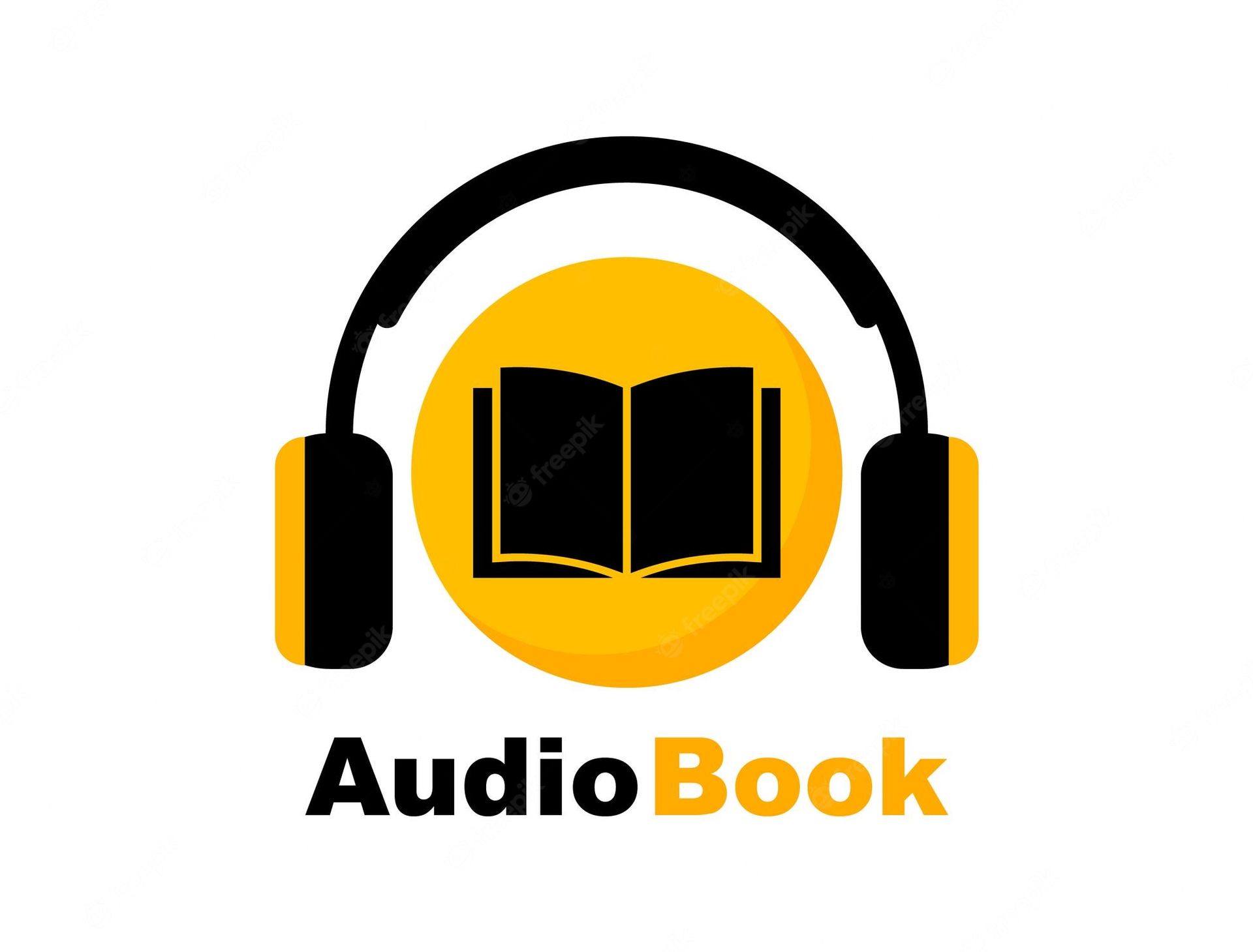 A logo for audio books with headphones and an open book.