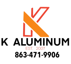 K Aluminum logo in black and orange with phone number 863-471-9906 and “EST. 2007”