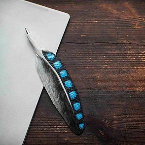 Schrijfpen Vlaamse Gaai hout/ handgesneden