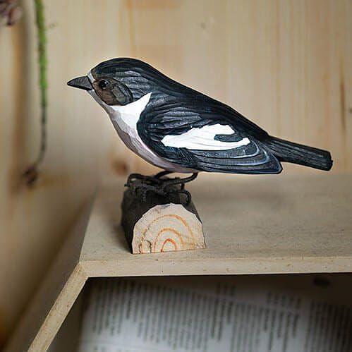 Bonte vliegenvanger hout/ handgemaakt