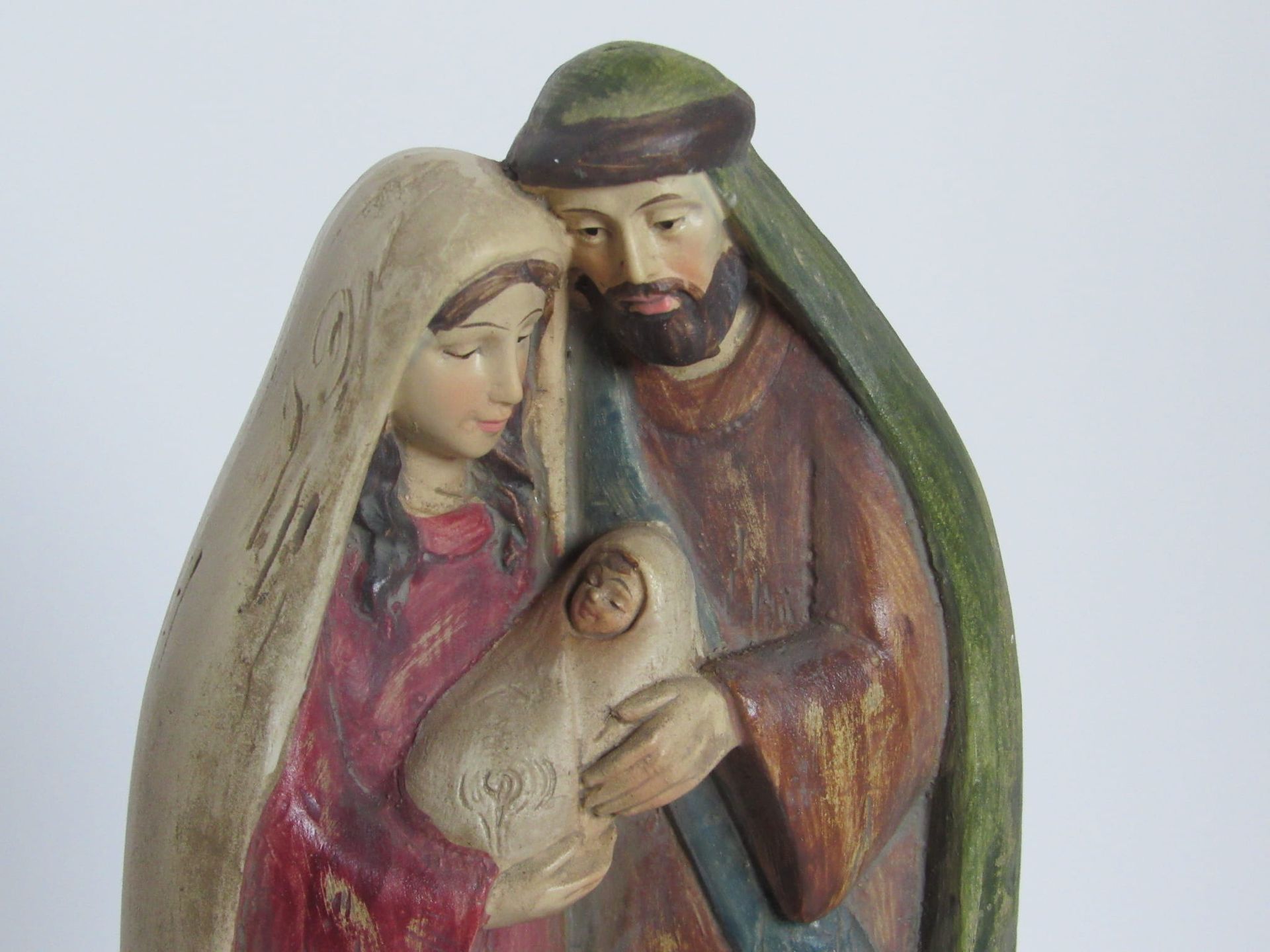 Kerstbeeld; Jozeph, Maria met kindje Jezus in de armen.