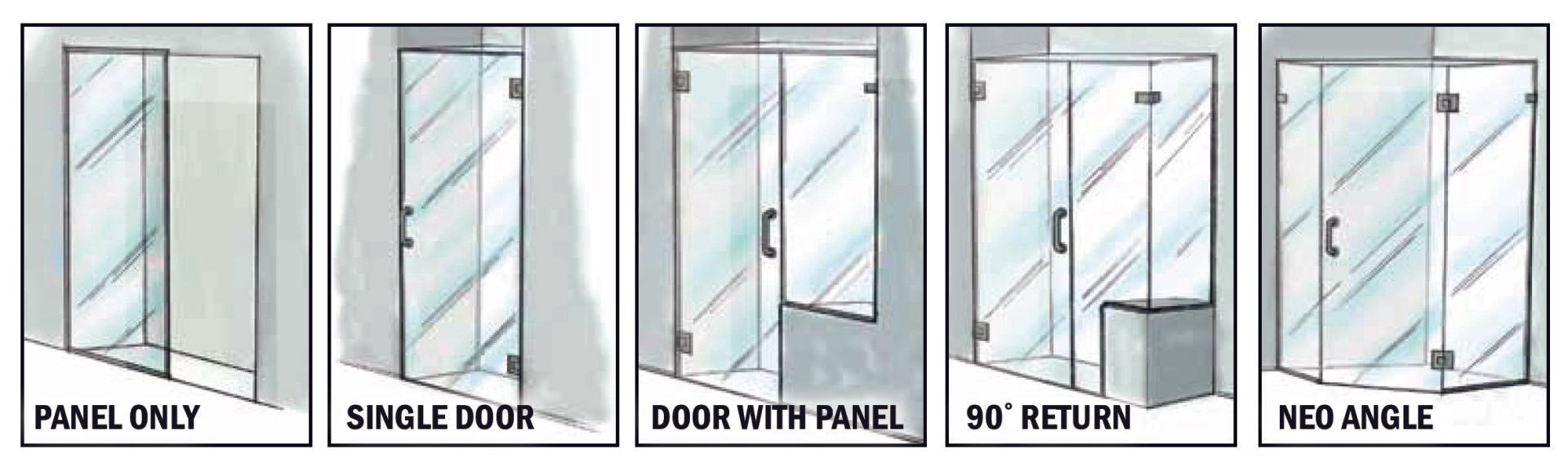 Glass shower door configurations