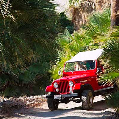 Near view of red jeep