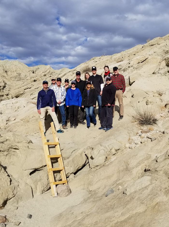 Group Posing in the Red Jeep San Andreas Fault Hiking Tour