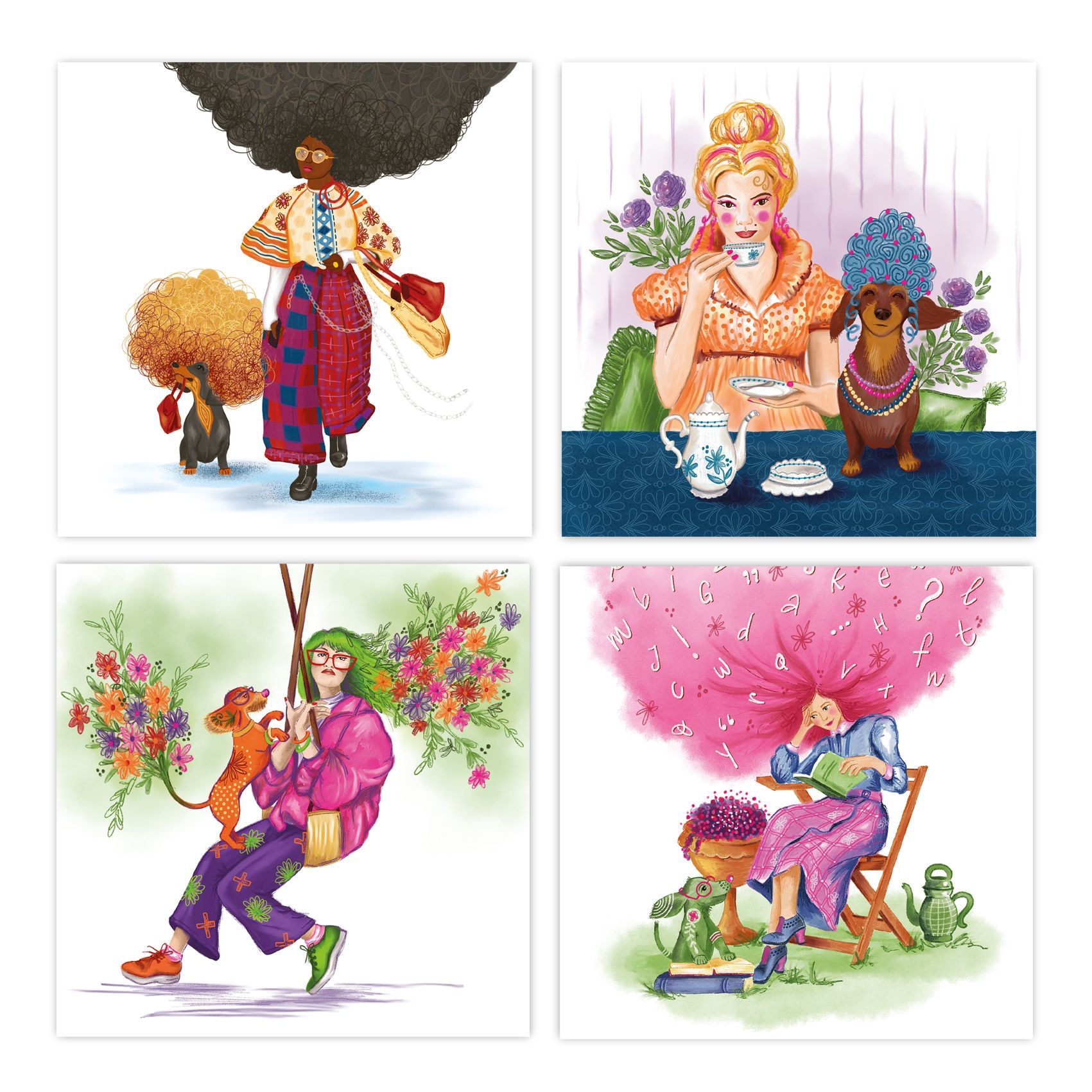 teckel illustratie kaarten set- EchtMiek