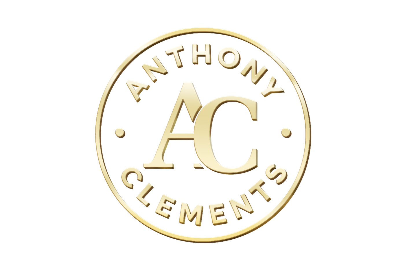 Gold circular Anthony Clements AC logo on a white background, symbolizing excellence, clarity, and transformational branding.
