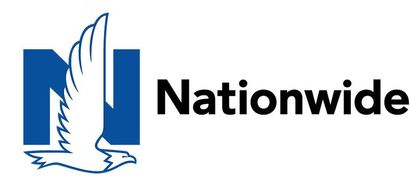 A blue and white logo for nationwide with a bird on it.