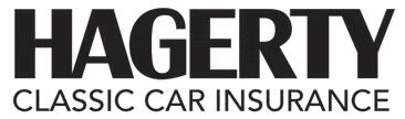 The hagerty classic car insurance logo is black and white.