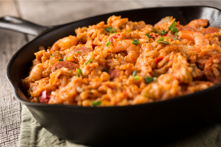 A picture of jambalaya in a pot.