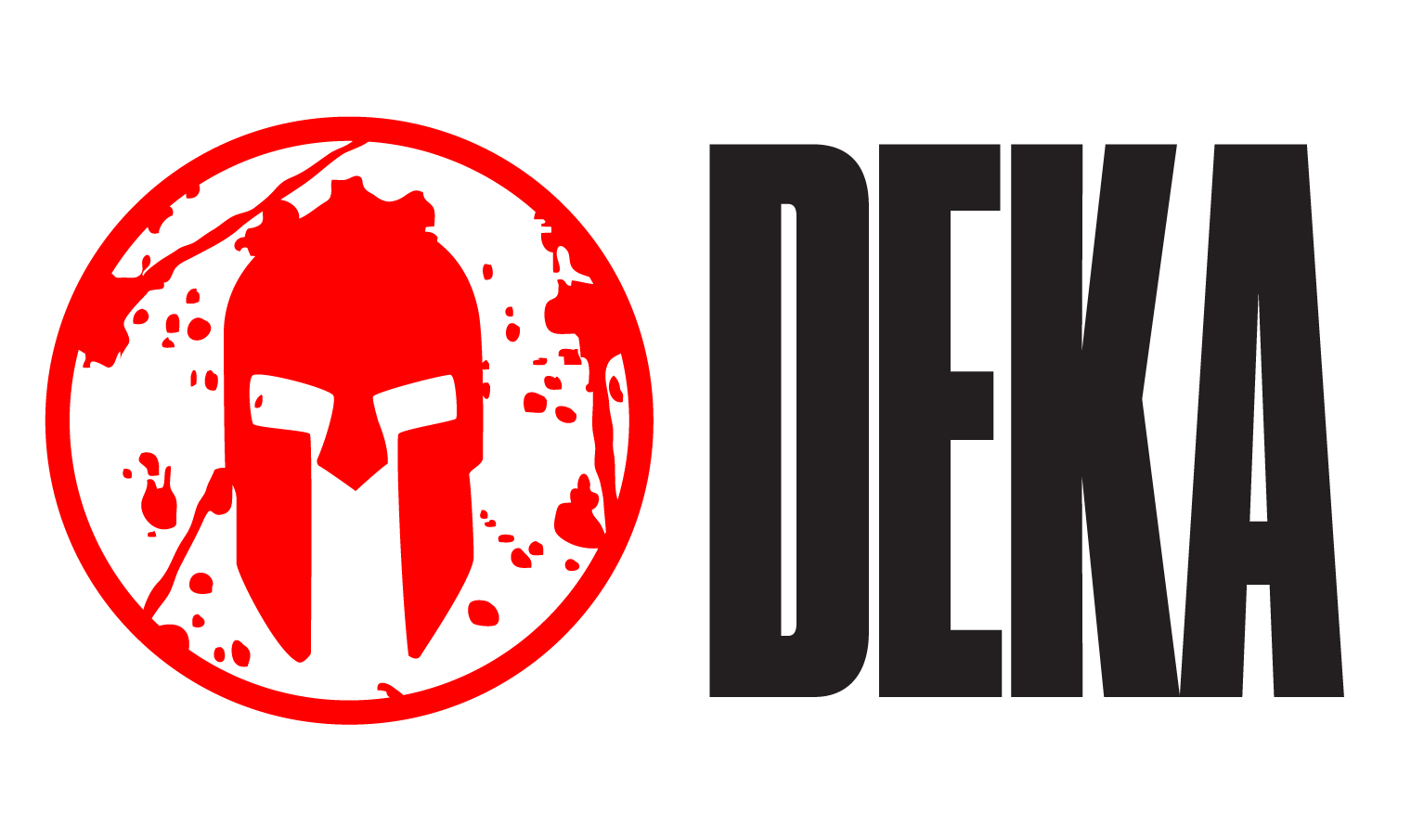 The logo for deka is a spartan helmet in a circle.