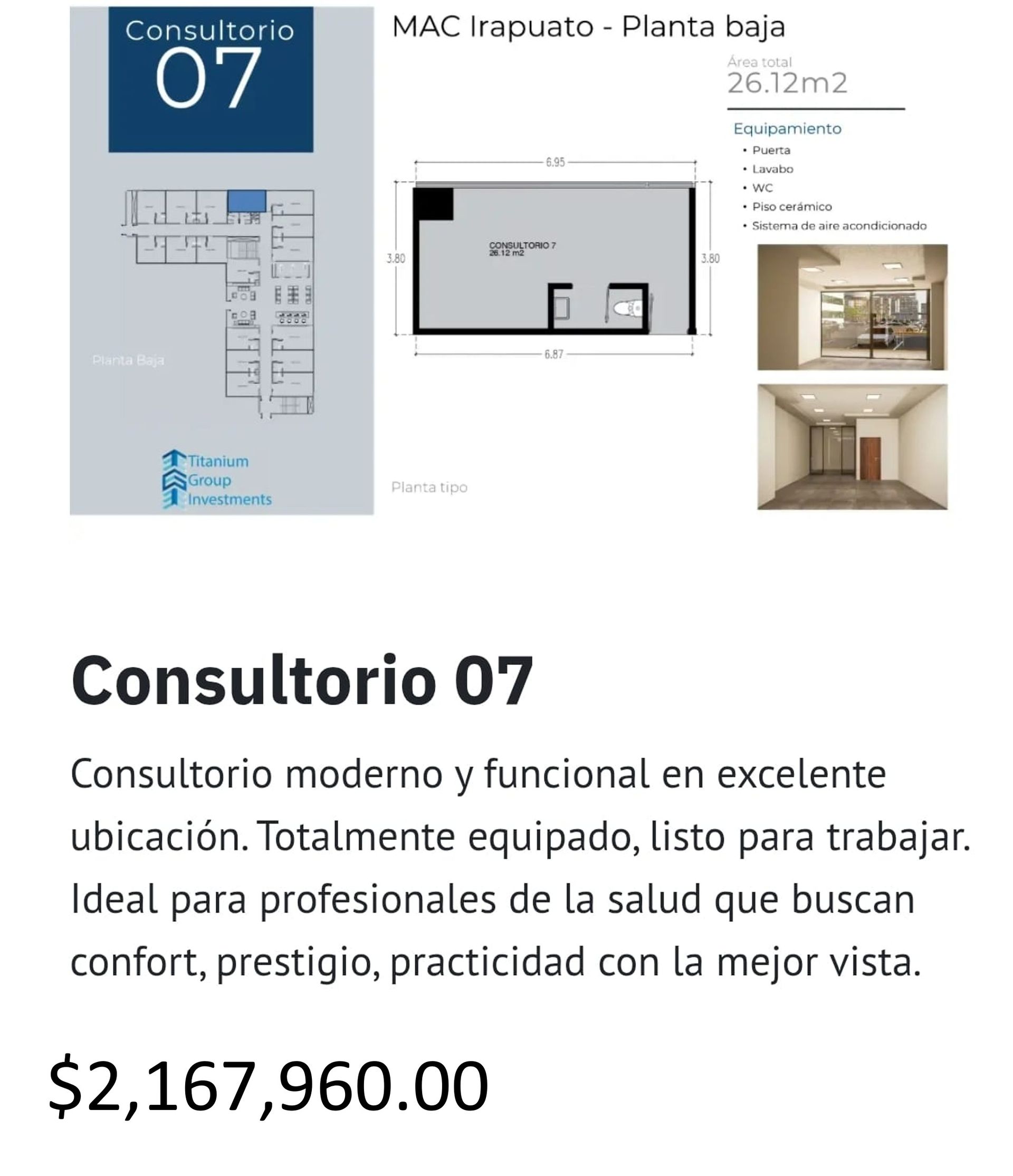 Los precios y disposición de los consultorios están sujetos a cambio sin previo aviso, esto por demanda