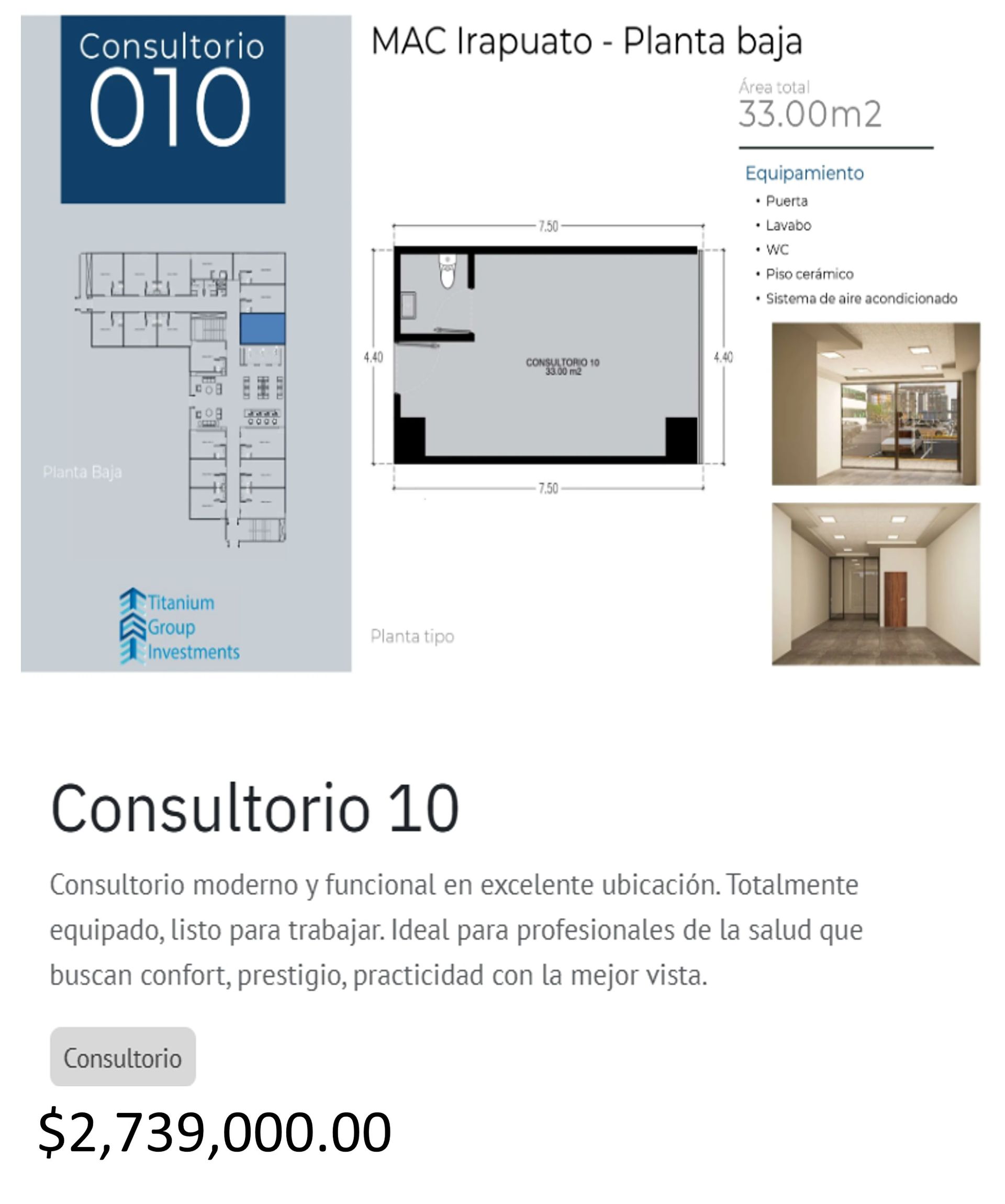 Los precios y disposición de los consultorios están sujetos a cambio sin previo aviso, esto por demanda