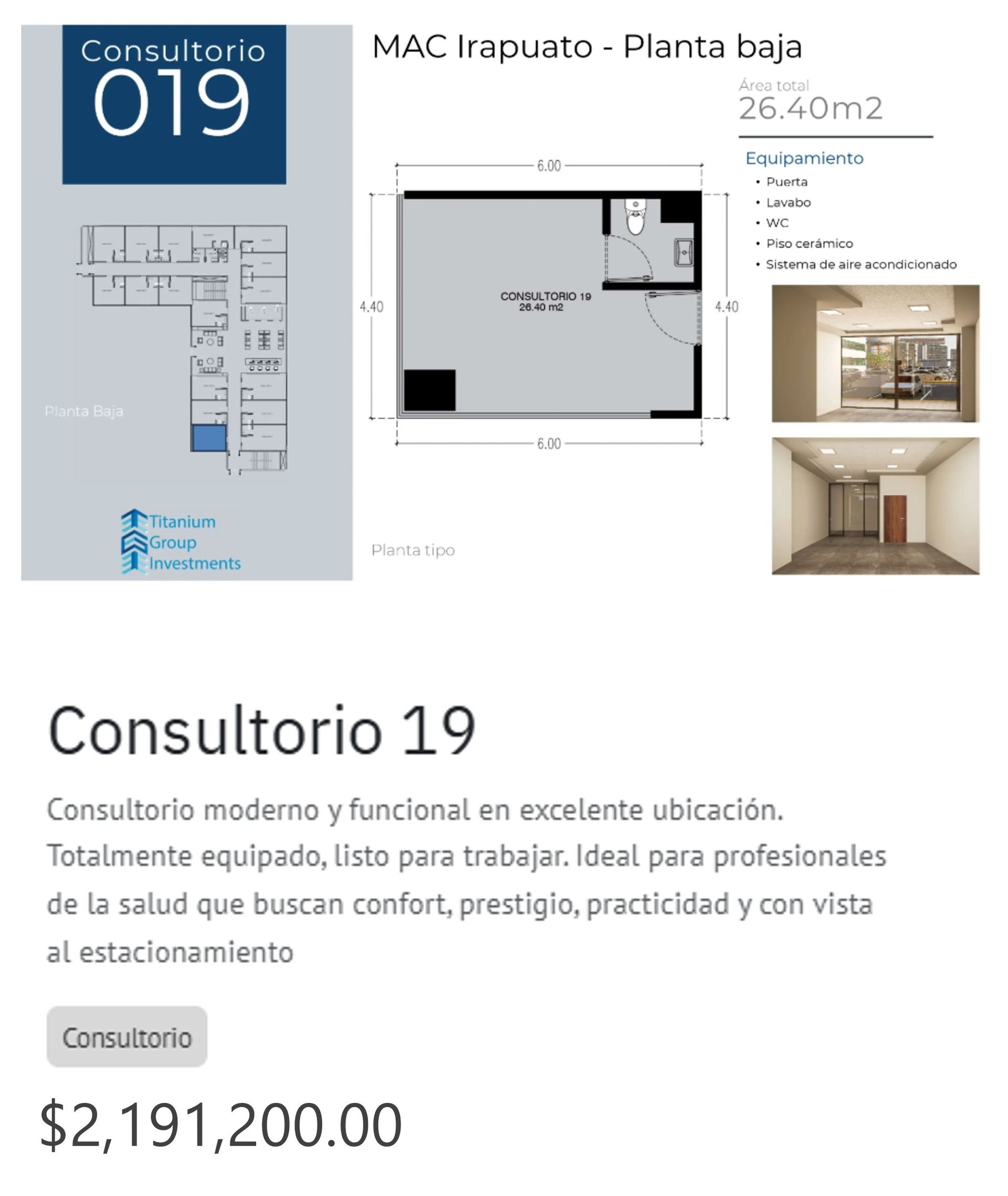  Los precios y disposición de los consultorios están sujetos a cambio sin previo aviso, esto por demanda