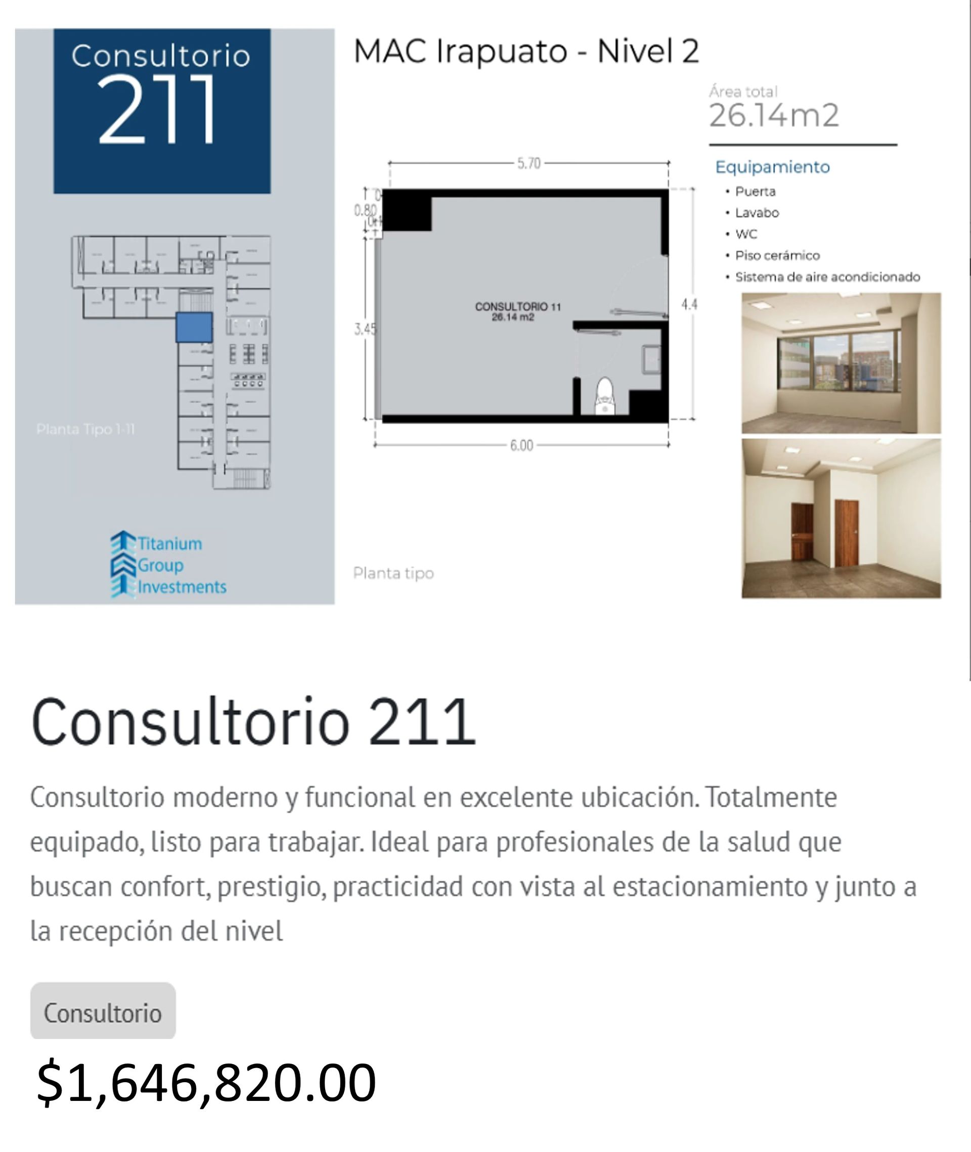 Los precios y disposición de los consultorios están sujetos a cambio sin previo aviso, esto por demanda