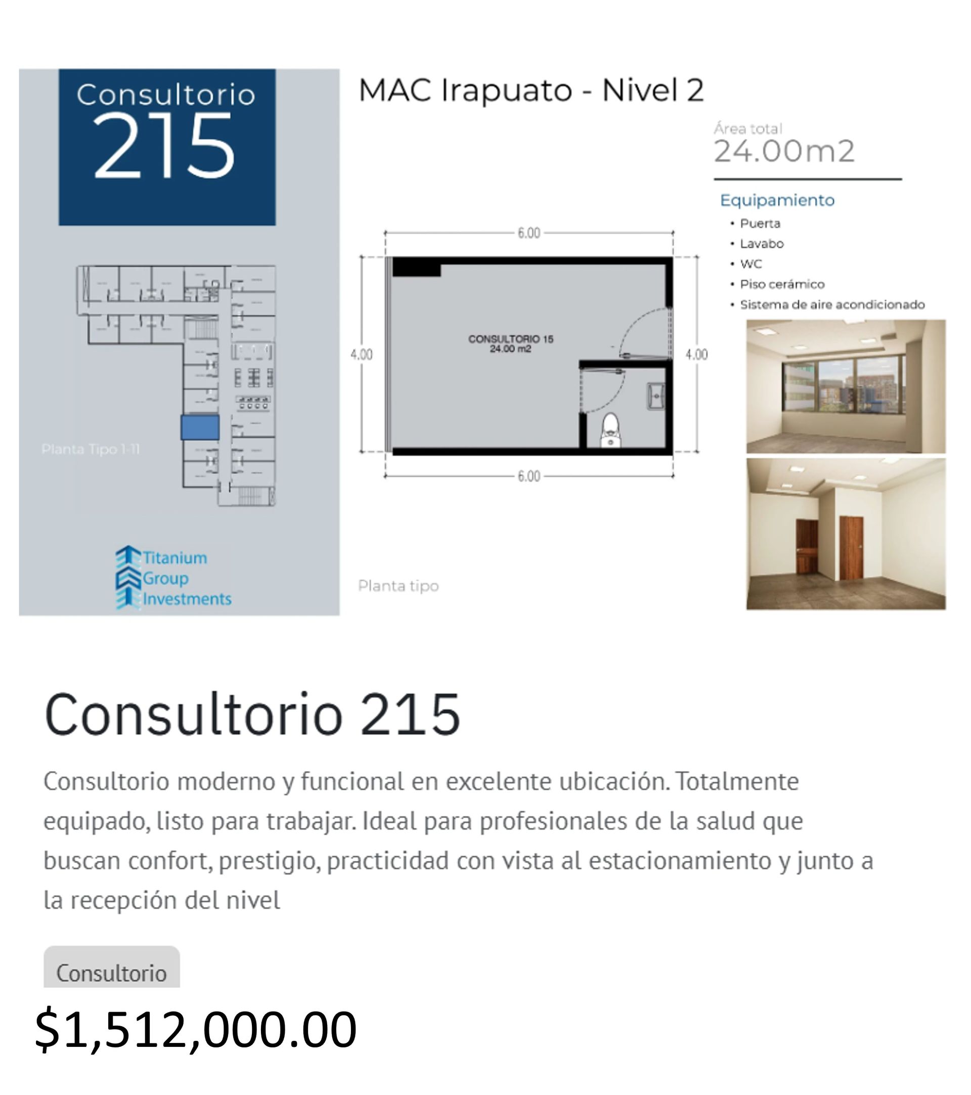 Los precios y disposición de los consultorios están sujetos a cambio sin previo aviso, esto por demanda