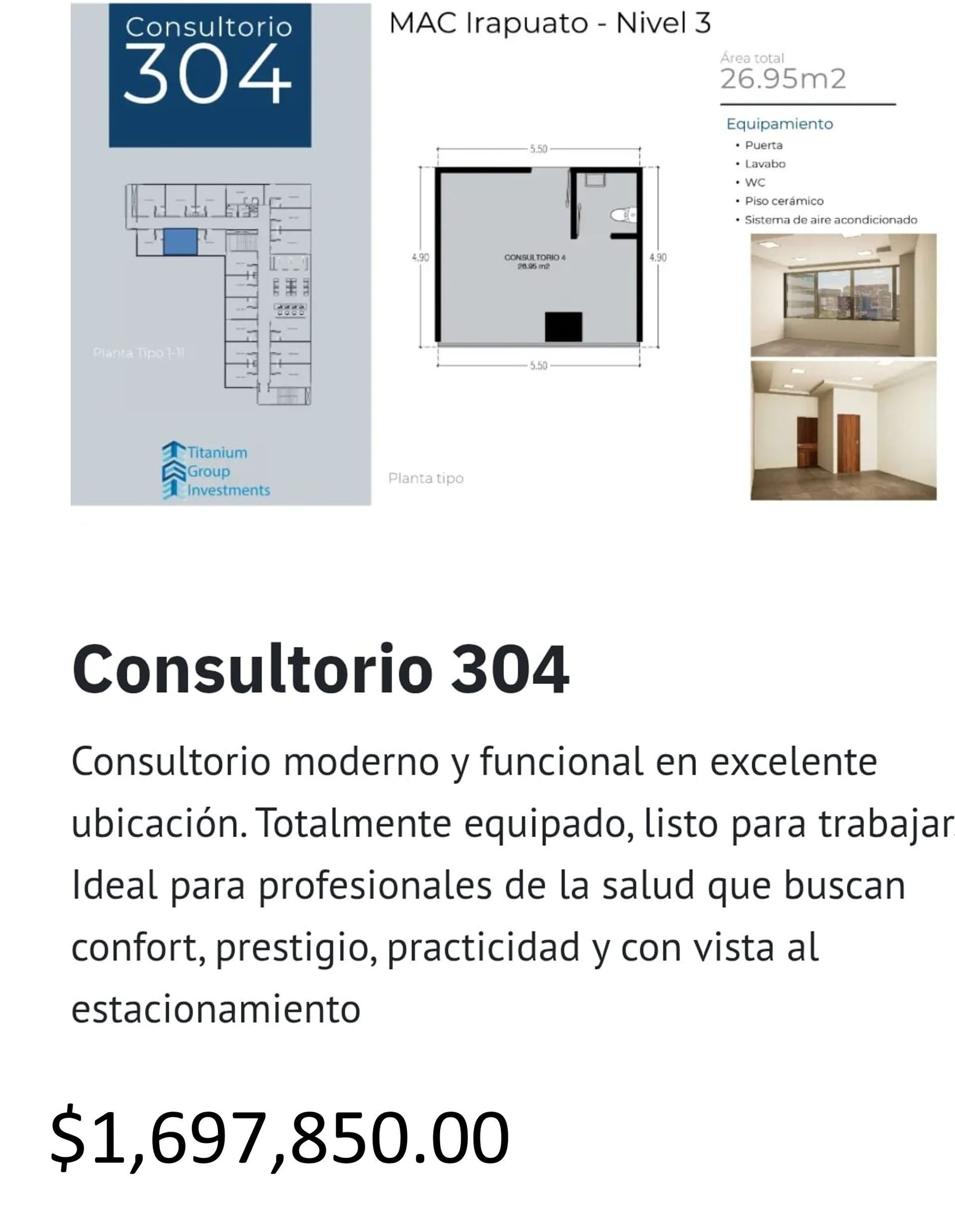 Los precios y disposición de los consultorios están sujetos a cambio sin previo aviso, esto por demanda