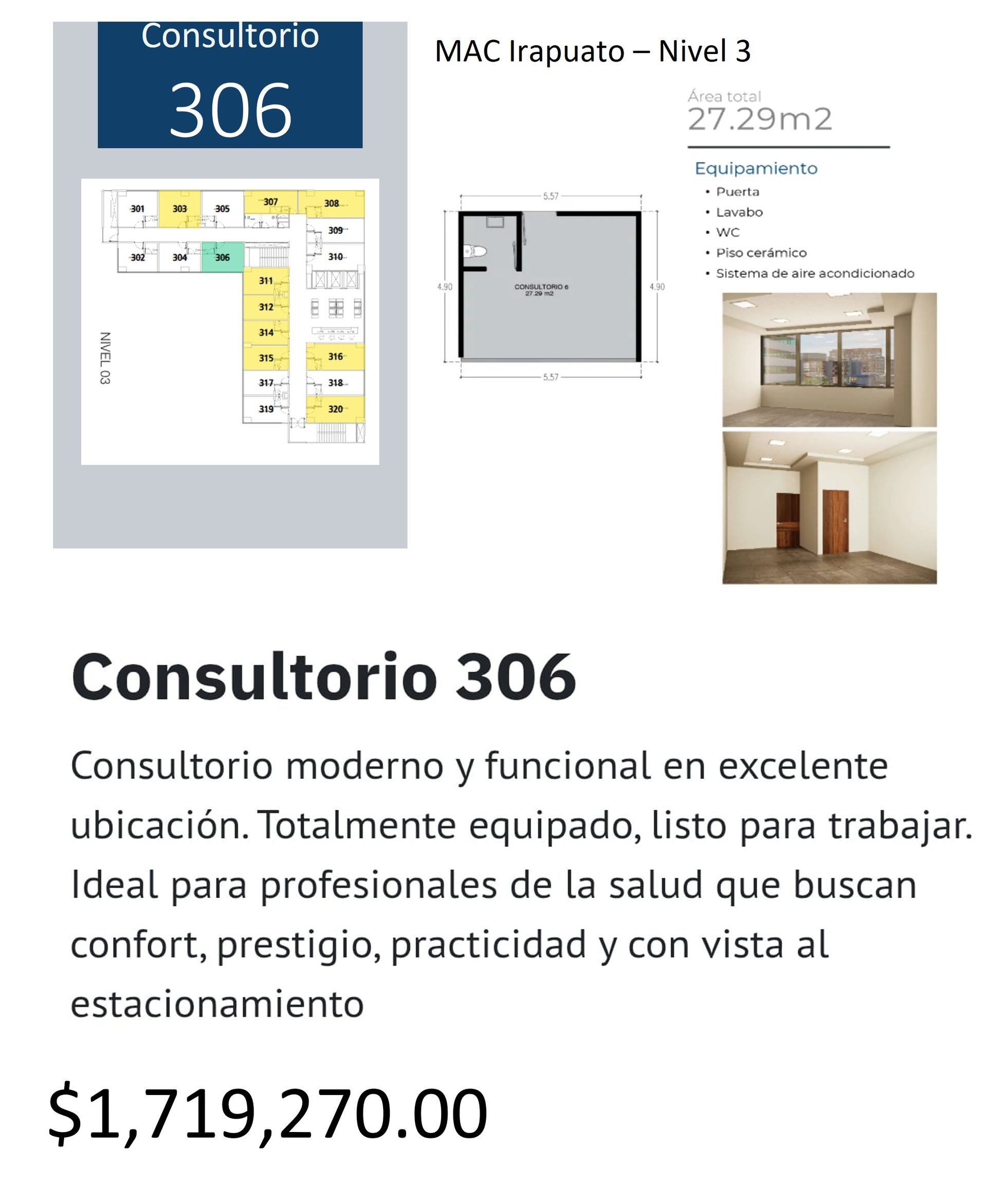 Los precios y disposición de los consultorios están sujetos a cambio sin previo aviso, esto por demanda