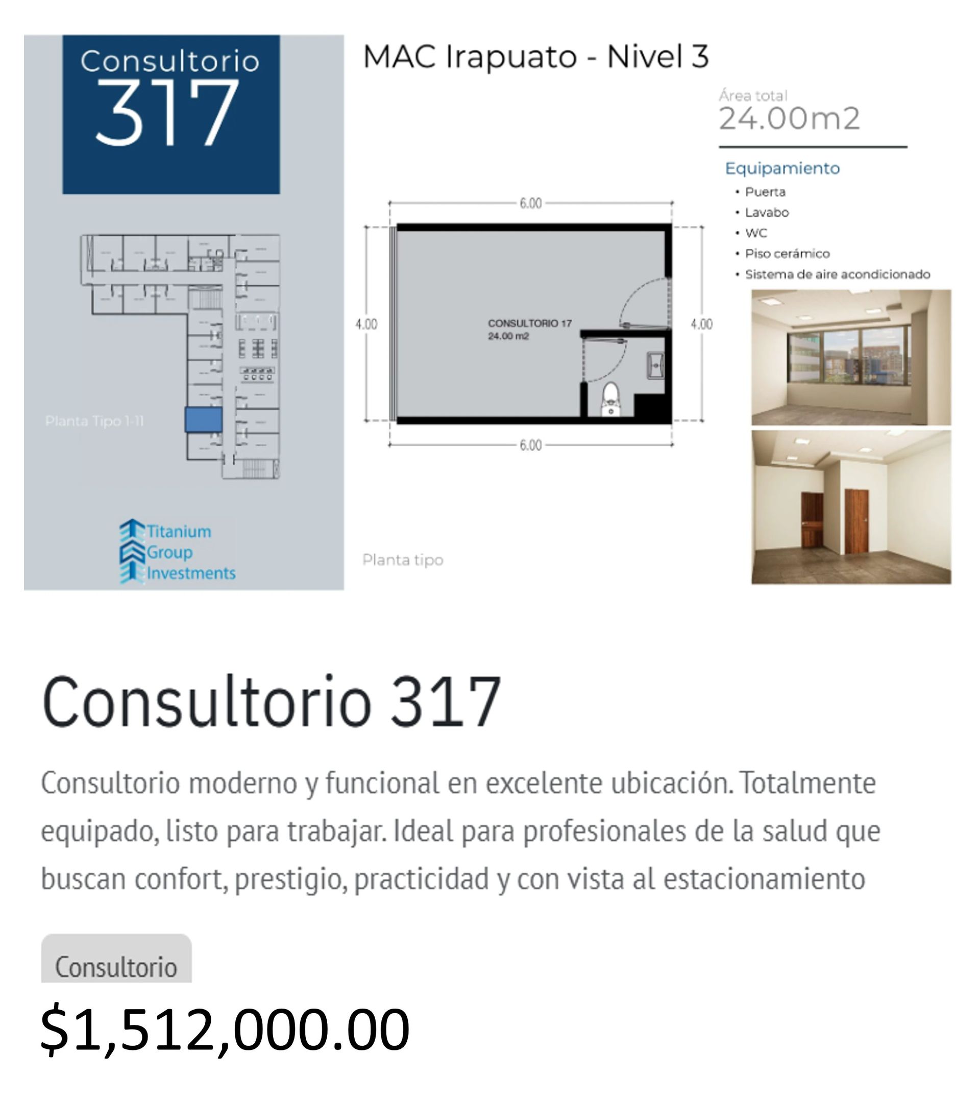 Los precios y disposición de los consultorios están sujetos a cambio sin previo aviso, esto por demanda