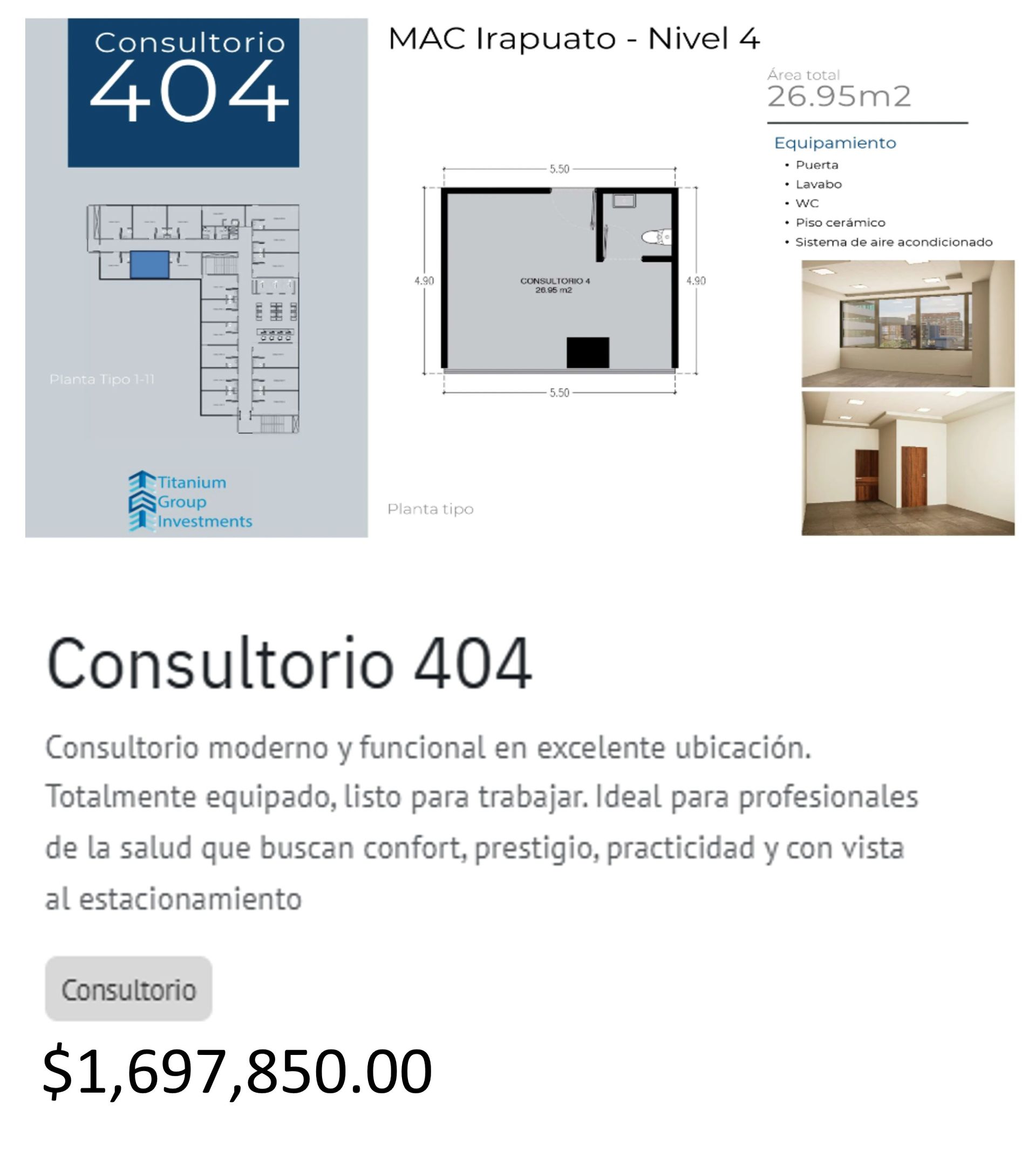 Los precios y disposición de los consultorios están sujetos a cambio sin previo aviso, esto por demanda