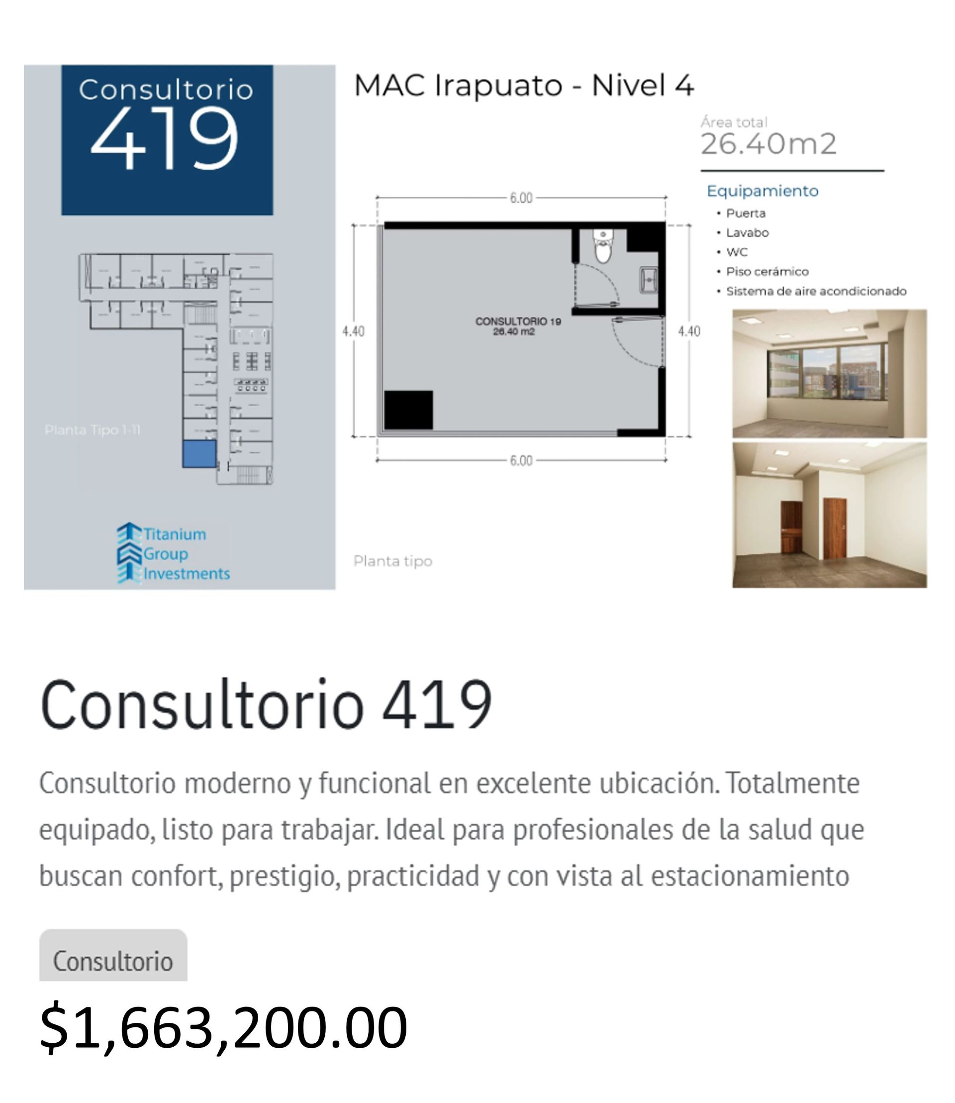 Los precios y disposición de los consultorios están sujetos a cambio sin previo aviso, esto por demanda