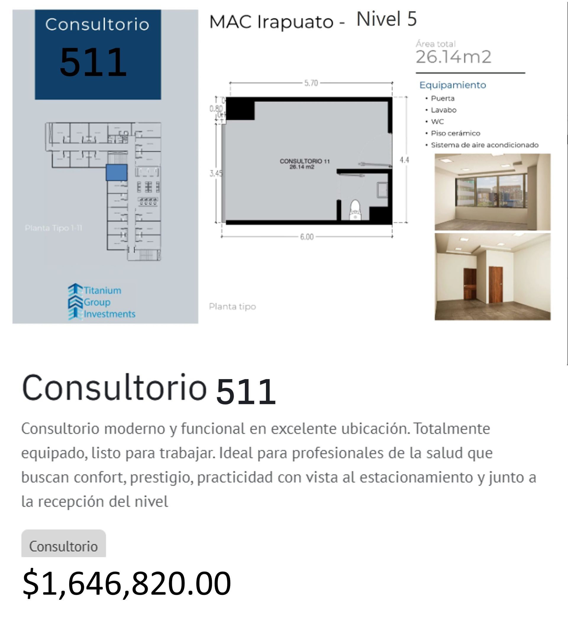 Los precios y disposición de los consultorios están sujetos a cambio sin previo aviso, esto por demanda