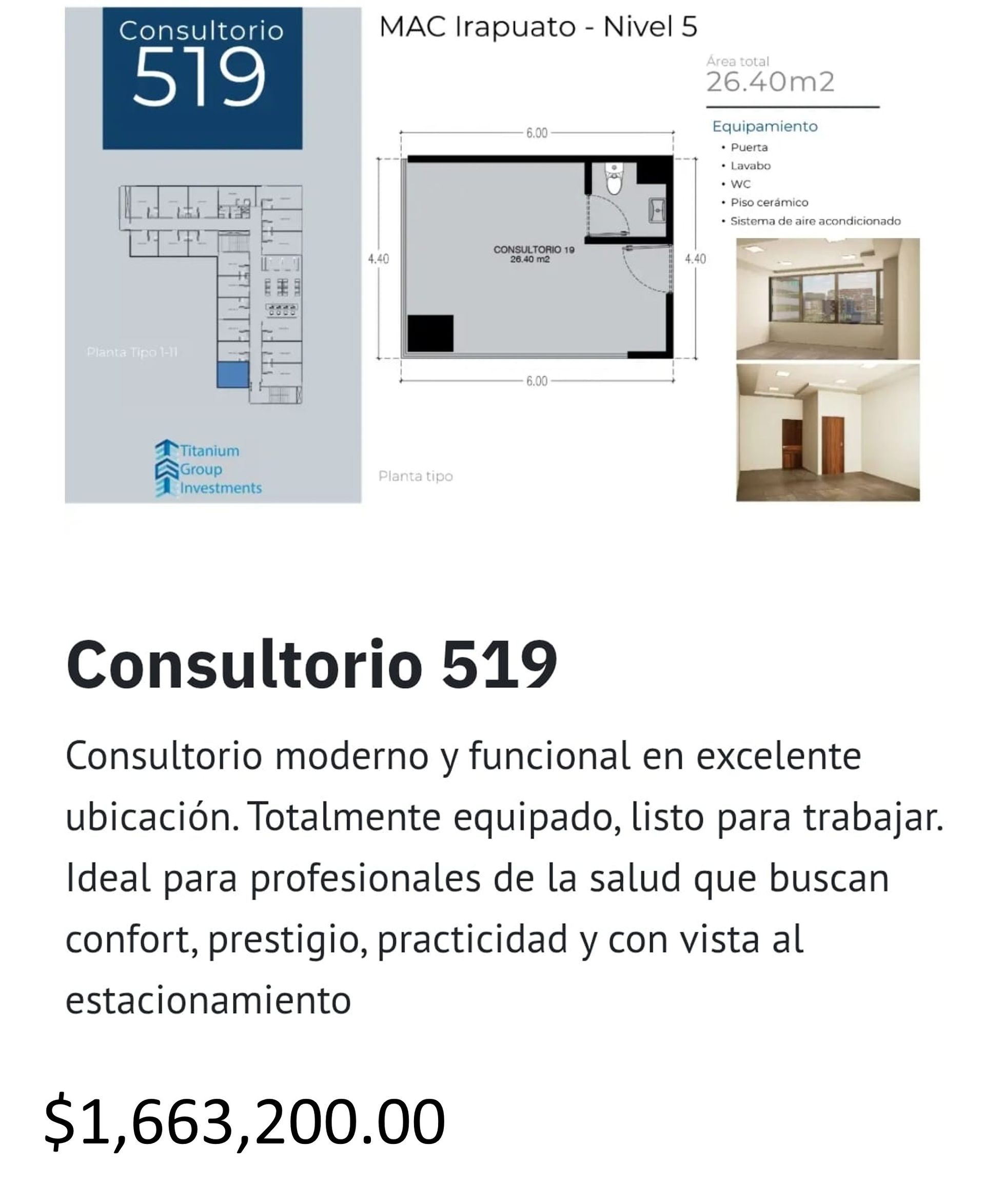 Los precios y disposición de los consultorios están sujetos a cambio sin previo aviso, esto por demanda