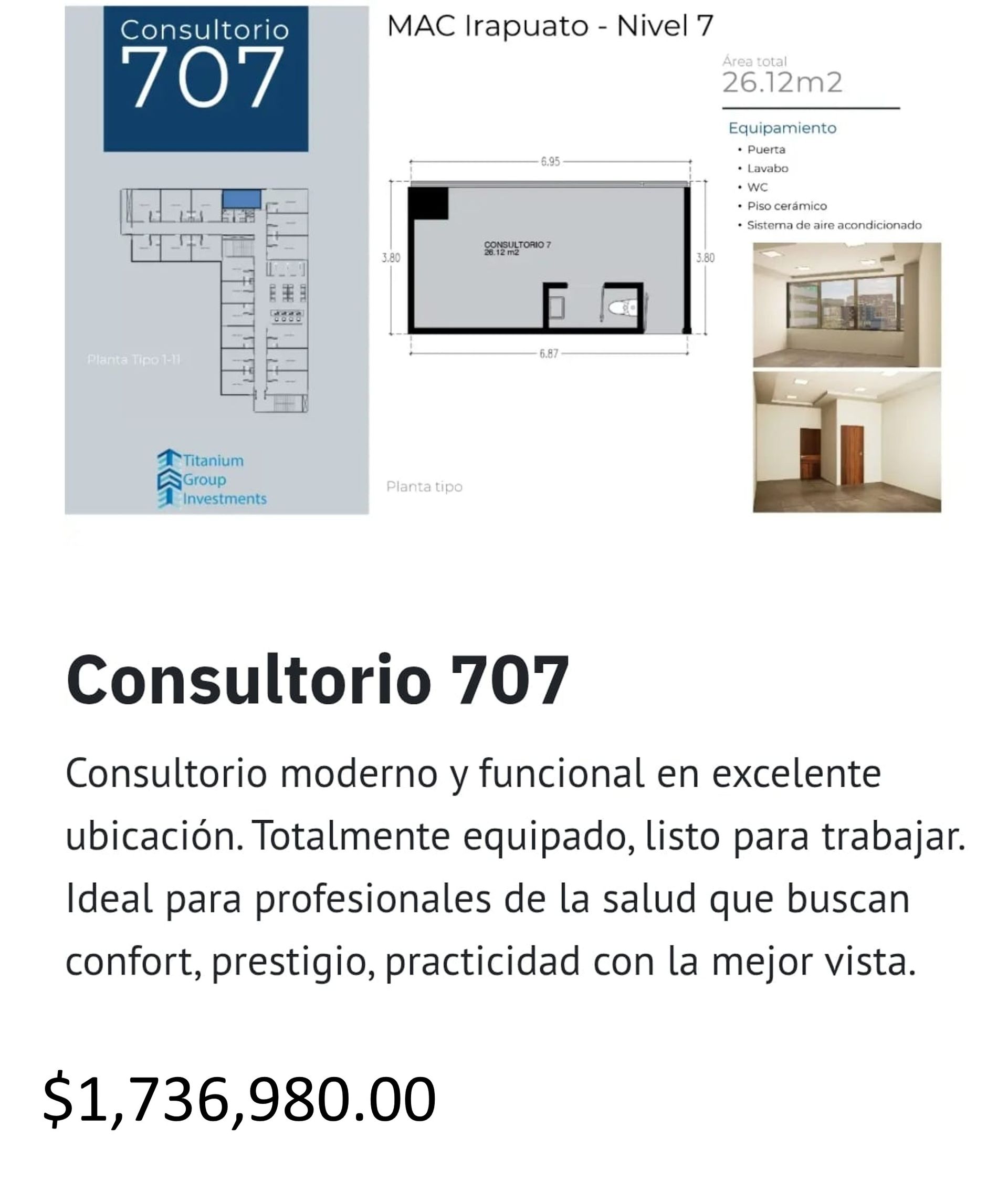 Los precios y disposición de los consultorios están sujetos a cambio sin previo aviso, esto por demanda