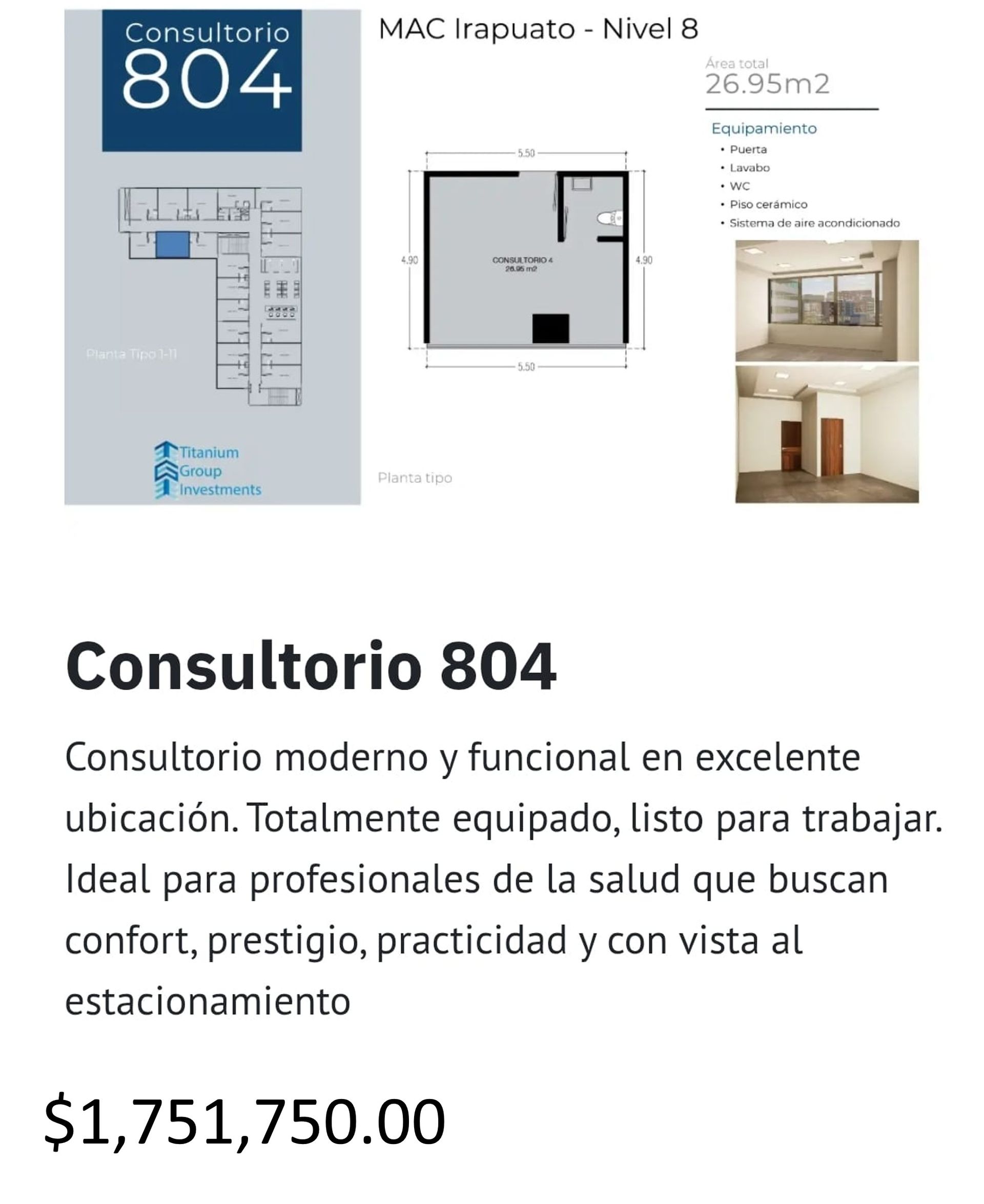 Los precios y disposición de los consultorios están sujetos a cambio sin previo aviso, esto por demanda