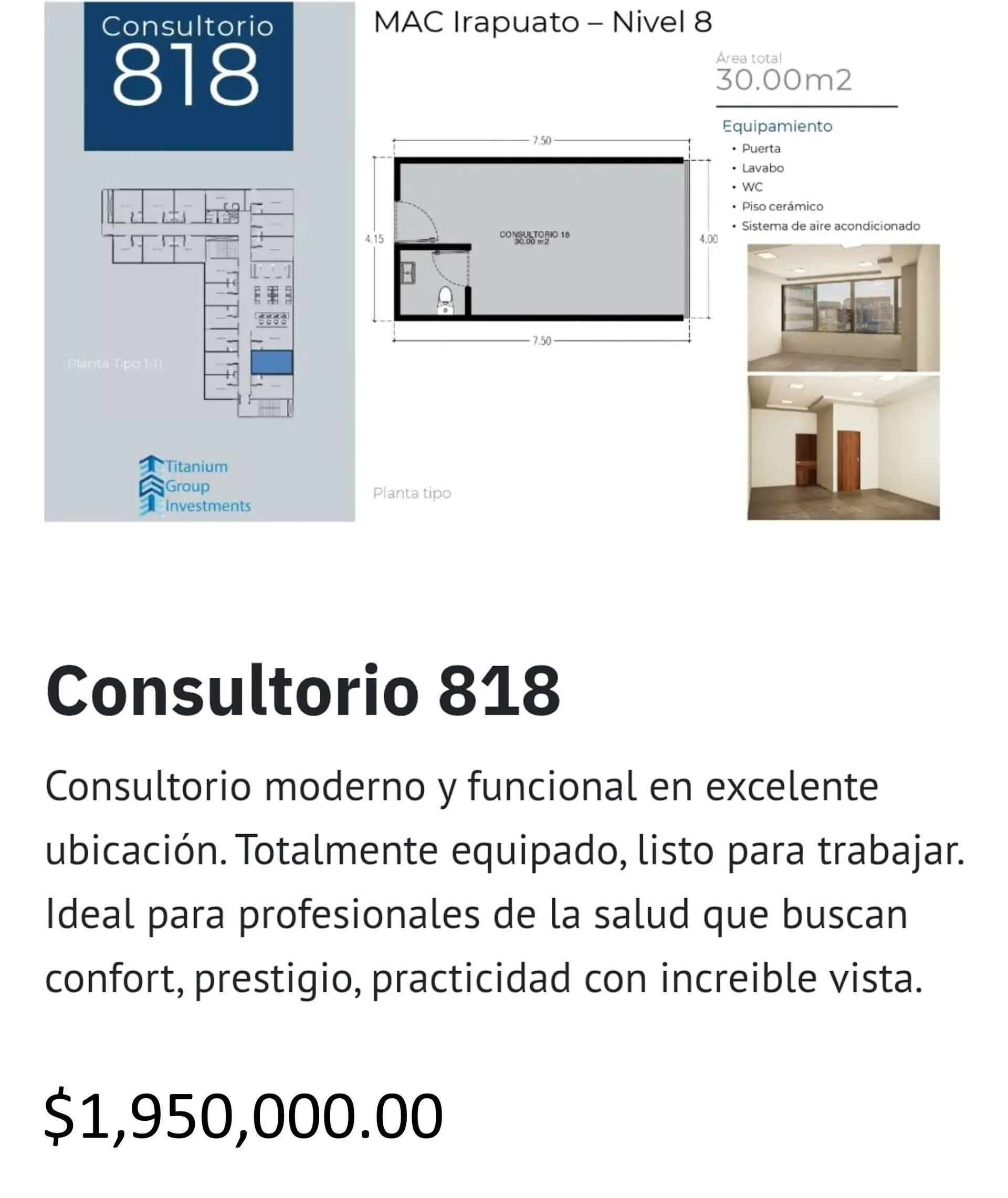 Los precios y disposición de los consultorios están sujetos a cambio sin previo aviso, esto por demanda