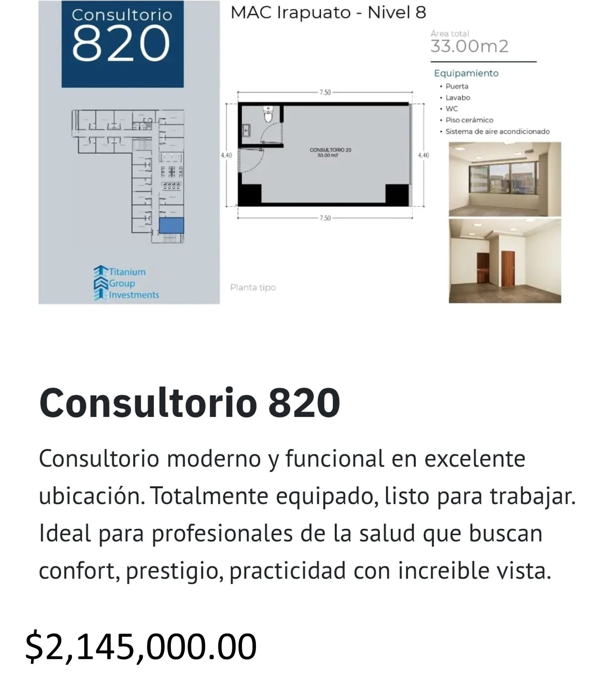 Los precios y disposición de los consultorios están sujetos a cambio sin previo aviso, esto por demanda