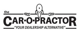 Logo for Car-O-Practor, a dealership alternative. Cartoon figure holding a line above the text.