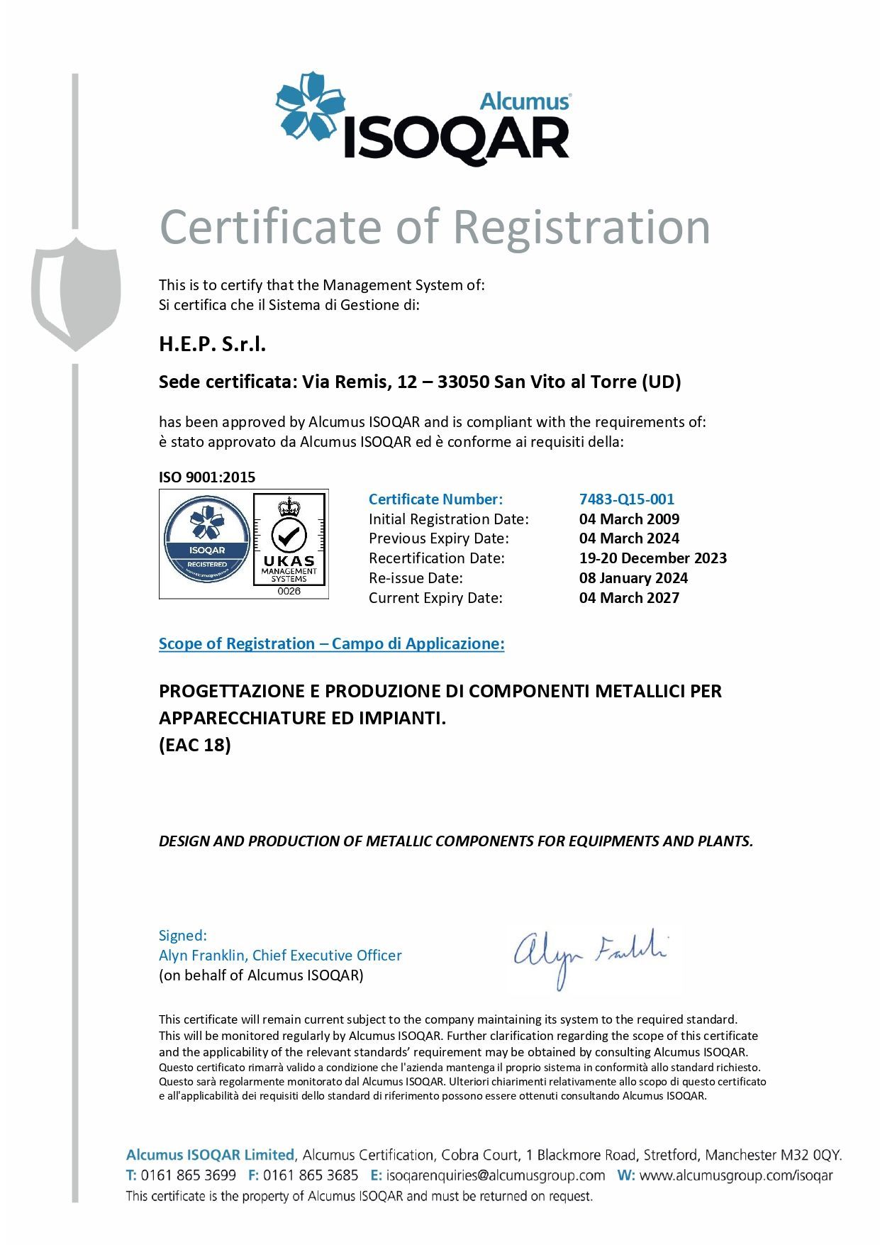 ISOQAR certificazione