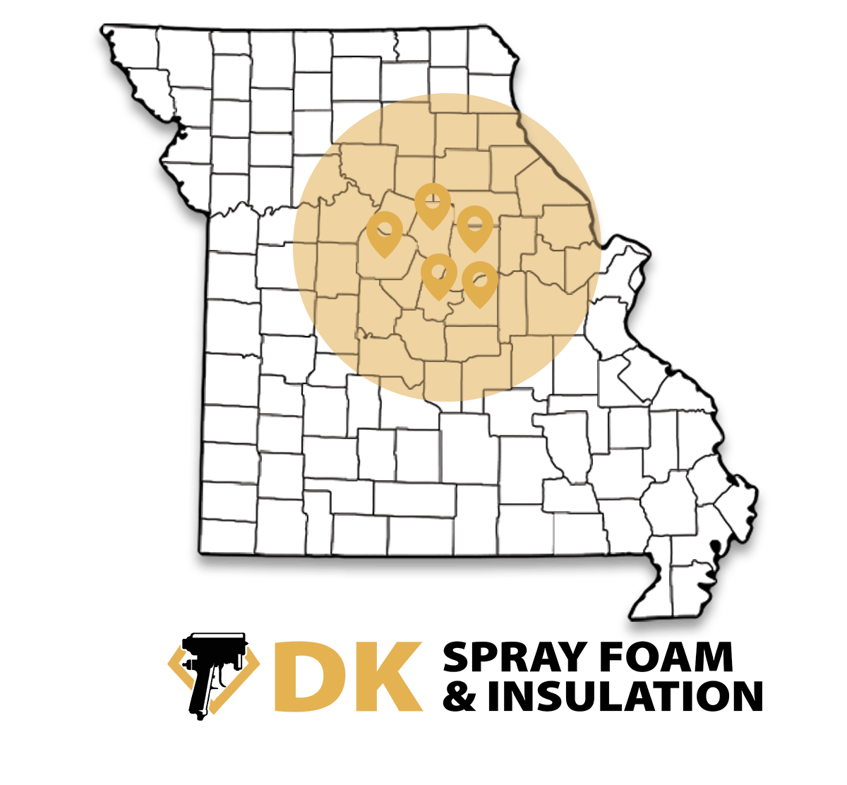 Find DK Spray Foam & Insulation on the Map in the Fulton, MO Area for Quality Insulation Service!
