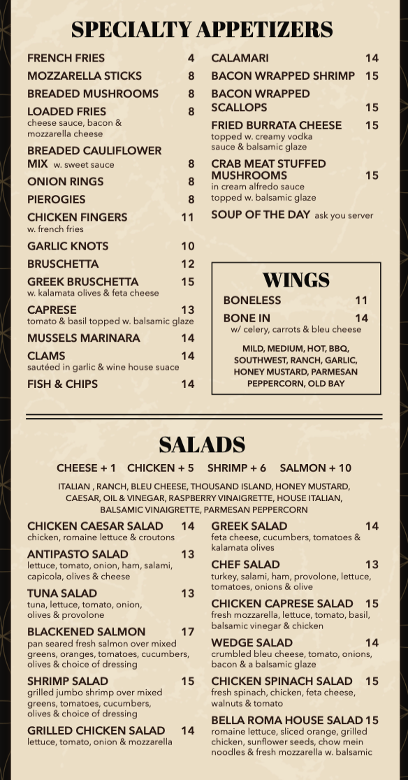 A menu for a restaurant shows wraps , burgers , and hot subs.