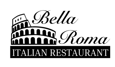 A black and white logo for bella roma italian restaurant