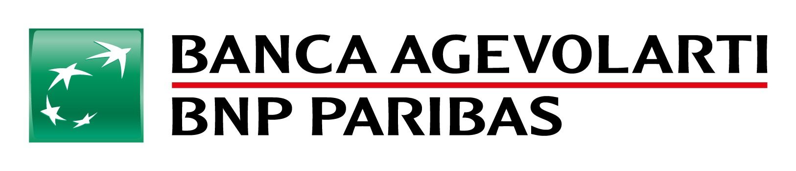 Logo della Banca Agevolarti BNP Paribas con un quadrato verde e una foglia stilizzata bianca.