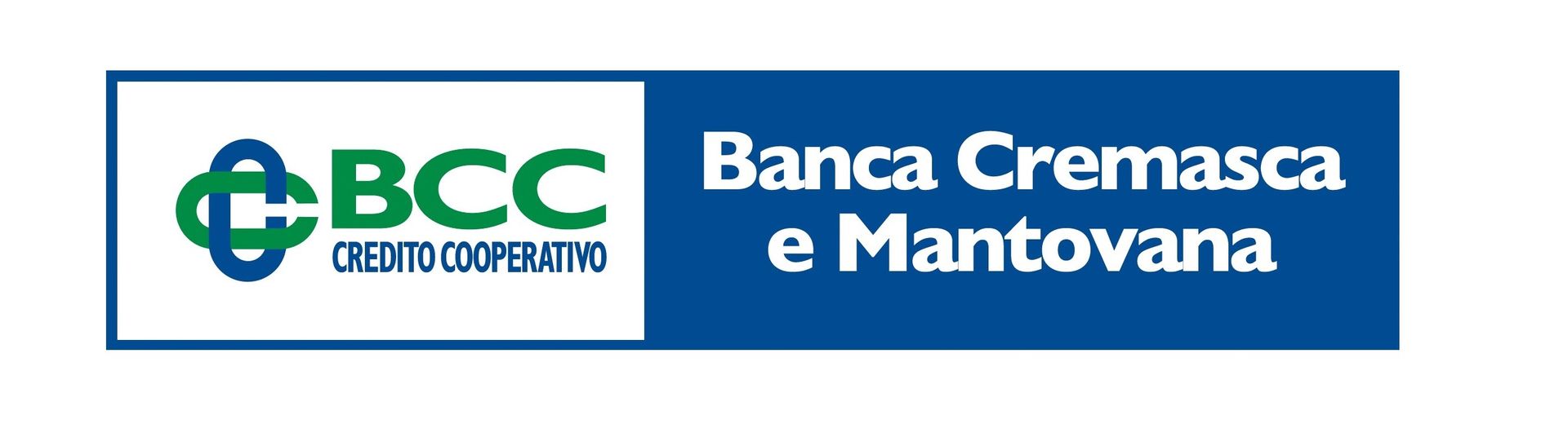 Logo della Banca Cremasca e Mantovana: logo verde e blu con la scritta