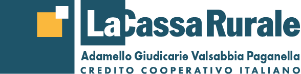 Logo for La Cassa Rurale Adamello Giudicarie Valsabbia Paganella. Dark blue with gold and white squares.