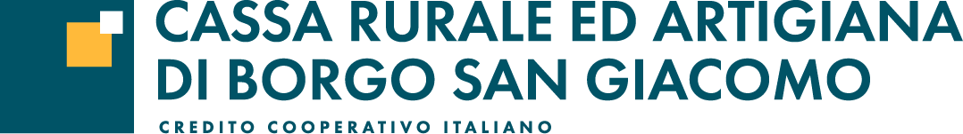 Logo of Cassa Rurale ed Artigiana di Borgo San Giacomo, a financial institution. Features text and an orange square.