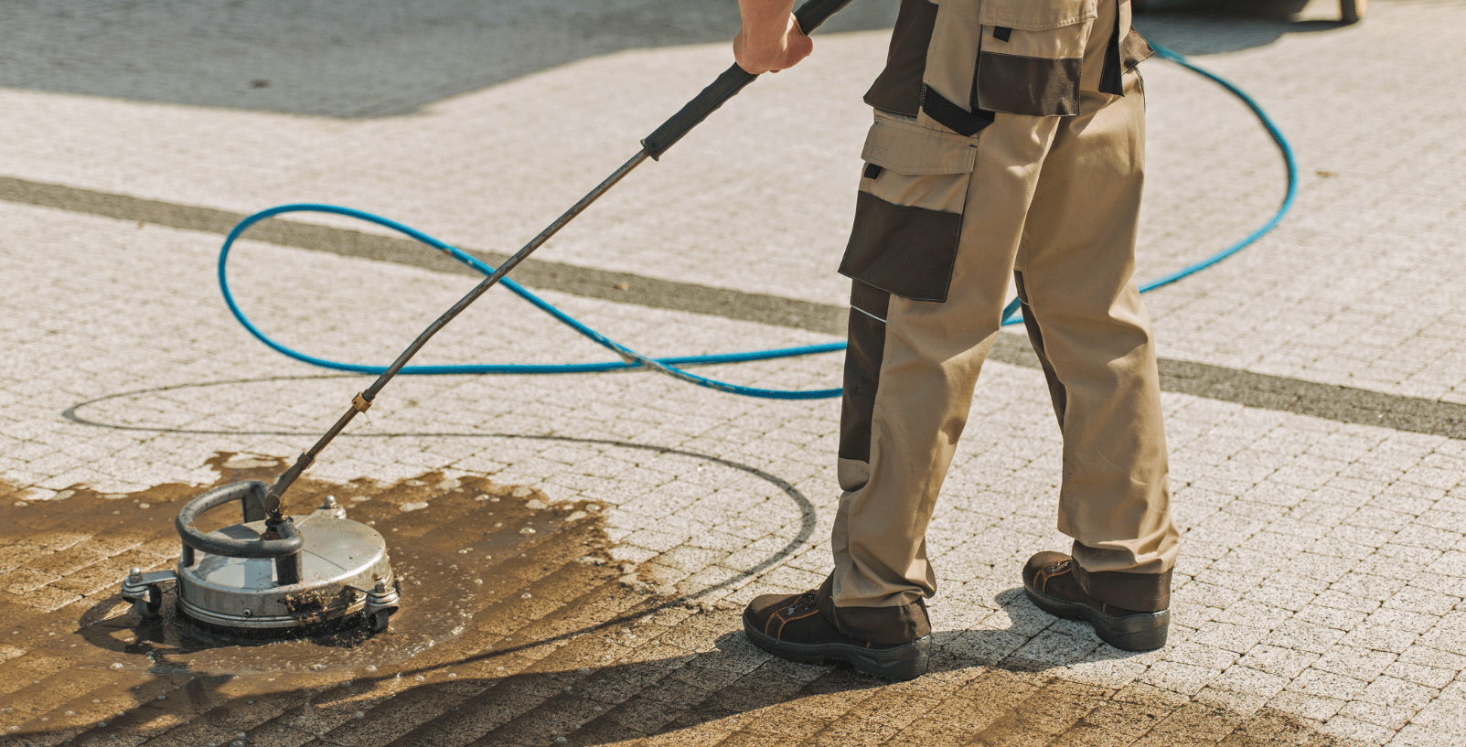 Driveway being cleaned with power washer in Columbia SC