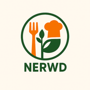 Logo: orange fork, chef hat, and plant in green circle; 