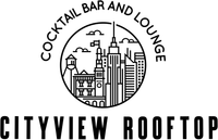 A black and white logo for a cocktail bar and lounge called cityview rooftop.