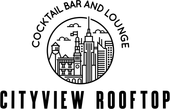A black and white logo for a cocktail bar and lounge called cityview rooftop.