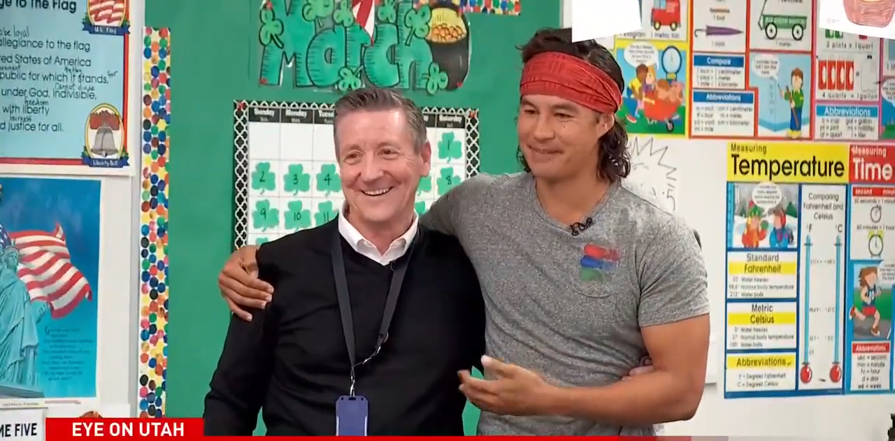 Garrett Gee of the Bucket List Family surprises his teacher for Teacher Appreciation Day