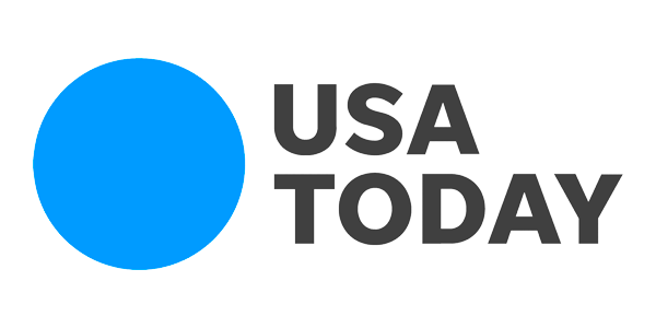 The usa today logo has a blue circle in the middle of it.