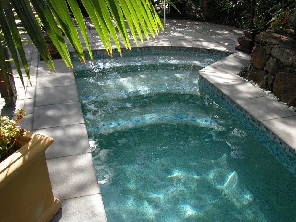A swimming pool with a palm tree in the background — Byron Bay Luxury Pools in Myocum, NSW